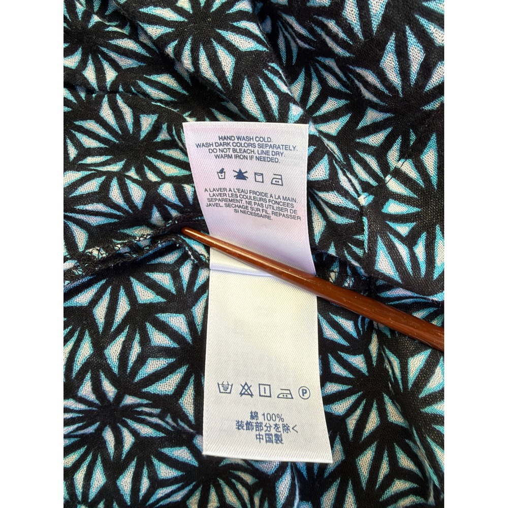Lands End XL Blue Geometric Cotton V-Neck Kaftan Beach Cover Up Tunic Dress 18 - Picture 9 of 14